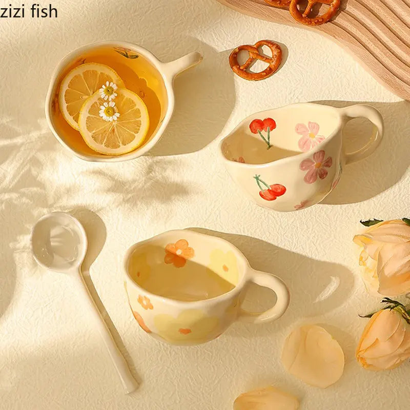 Axya Floral Ceramic Coffee Mug Office Juice Cup Handheld Water Tea Household Cup