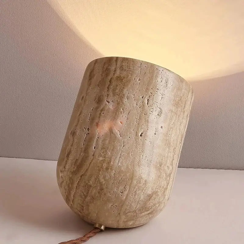 Axyaa Natural Yellow Travertine Stone Table Lamp, E27 Bedside Indoor Lighting for Bedroom, Living Room, Study