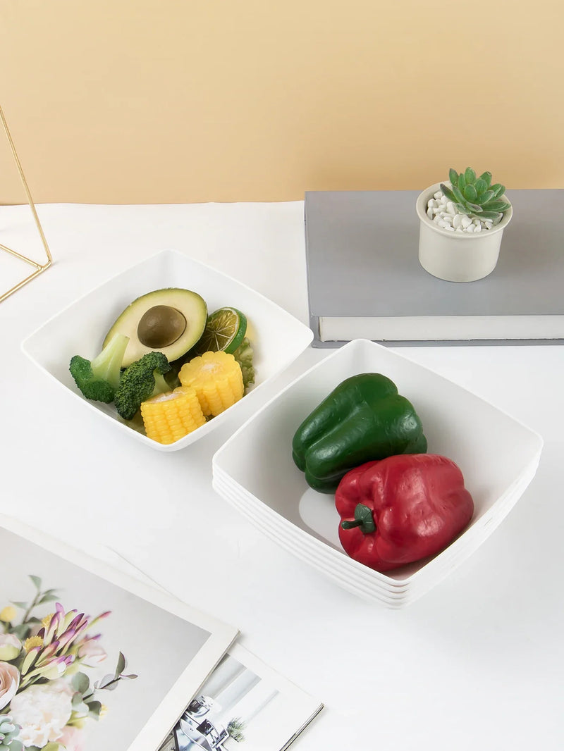 Axyaa Large Plastic White Square Bowl Set - Ideal for Soup, Noodles, Oatmeal, and Salad