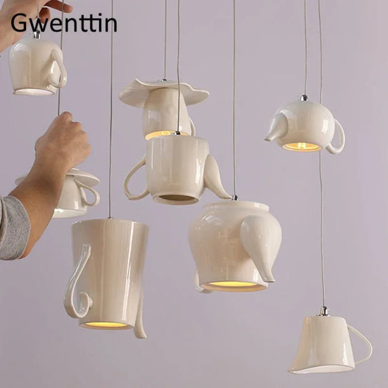 Nordic Cup Teapot Ceramic Pendant Light, Axyaa Modern Kitchen Living Room Lighting