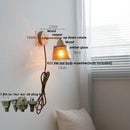 Axyaa Wood Canopy LED Wall Lights Amber Glass Sconce Nordic Modern Bedside Lamp