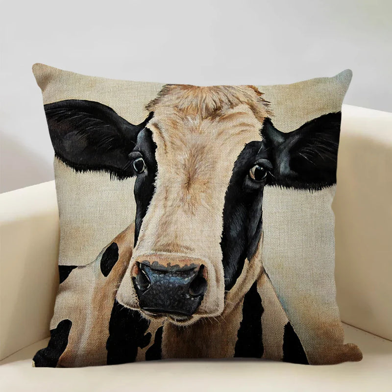 Axyaa Cattle and Sheep Cushion Cover for Home Decor - 45x45cm Linen Pillow