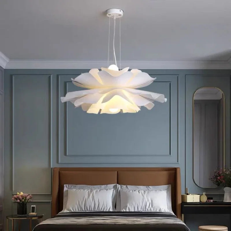 Axyaa Lotus Shape LED Chandeliers Cream Lighting Fixtures for Modern Living Room