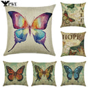 Axyaa Linen Butterfly Flower Sofa Cushion Cover 45*45 - Home Decor Printed Pillow Case