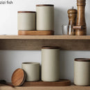 Ceramic Tea Coffee Jar with Wooden Lid - Axya Kitchen Storage Container