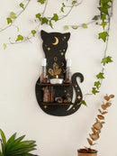 Axyaa Moon Phase Black Cat Wall Shelf for Crystals, Oils & Decor - Gothic Home Display Stand