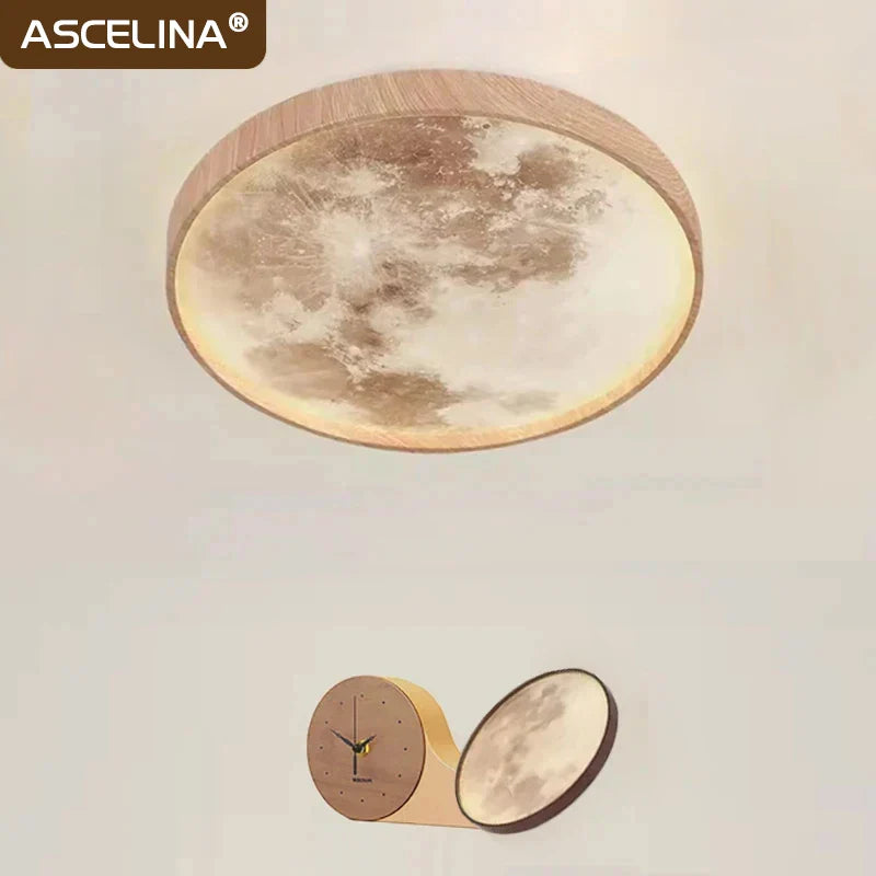 LED Moon Walnut Ceiling Light 26/34CM by Axyaa for Bedroom Living Room Home Decor