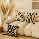 Axyaa Boho Black White Check Velvet Circle Pillowcase 45x45 Luxe Headboard Cushion Cover