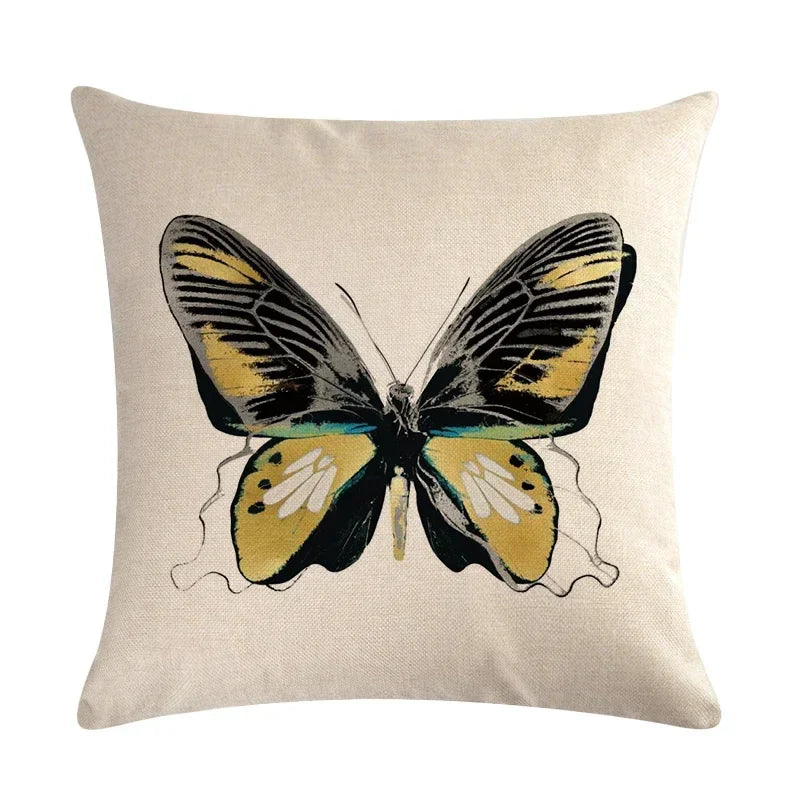 Axyaa Butterflies Linen Cushion Cover 45*45cm for Home Sofa Decor