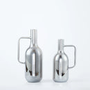 Axyaa Silver Glass Vase with Geometric Handle: Elegant Kettle for Living Room Decor