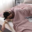 Axyaa Summer Waffle Plaid Cotton Bed Blanket in Green Pink Color