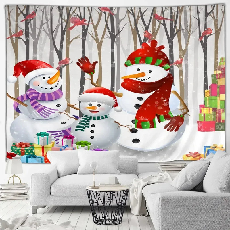 Axyaa Winter Snowman Print Tapestry for Christmas Party Decoration