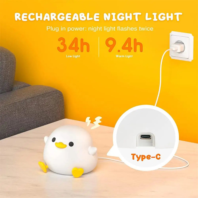 Axya Bean Duck Night Light: Touch Sensor Rechargeable Lamp for Bedroom and Living Room