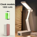 Axyaa Foldable Desk Lamp with Clock & USB Charging, Rechargeable LED Reading Light