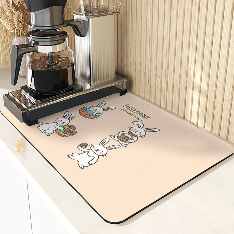 Easter Rabbit Print Kitchen Drying Mat Set by Axyaa