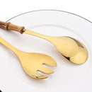 Axyaa Long Handle Serving Spork Set - Bamboo Wooden & Stainless Steel Cutlery