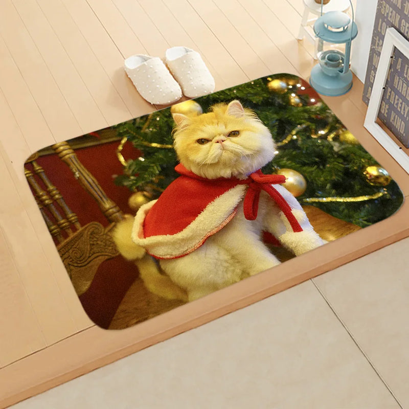 Axyaa Christmas Cat Dog Print Animal Door Mats Non-Slip Floor Home Decoration