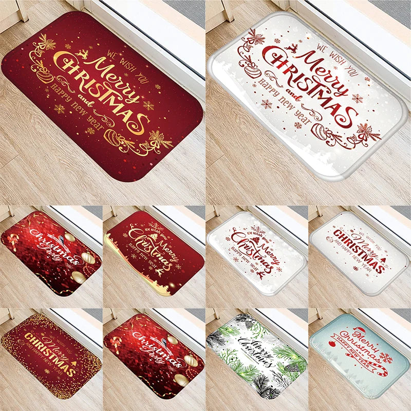 Axyaa Christmas New Year Home Decor Entrance Door Mat Non-Slip Living Room Hallway Carpet