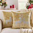 Axyaa Embroidered Gold Reindeer Snowflake Velvet Pillowcases 45x45cm Set of 2