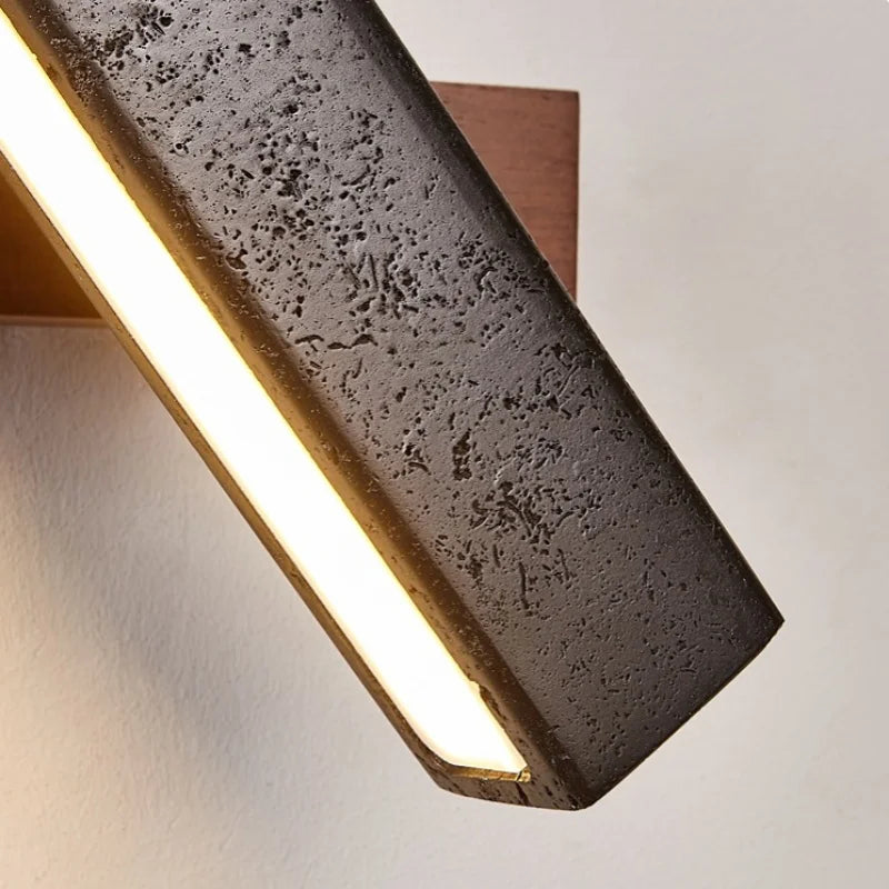 Axyaa Wabi Sabi LED Wall Light Black Travertine Wood Pull Chain Switch Bedside Lamp