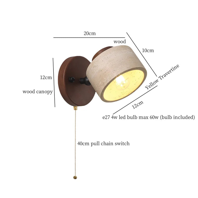Axyaa Nordic LED Wall Lights Yellow Travertine Rotatable Reading Bedroom Lamp