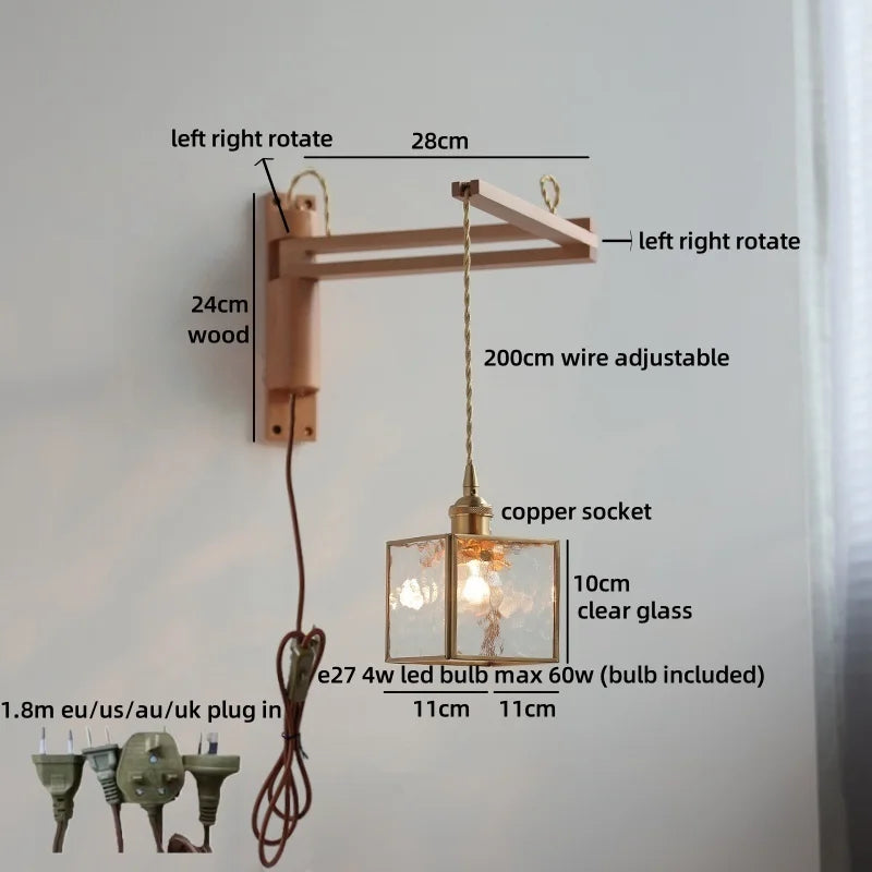 Axyaa Wabi Sabi LED Wall Light Mirror Glass Wood Modern Nordic Bedside Lamp