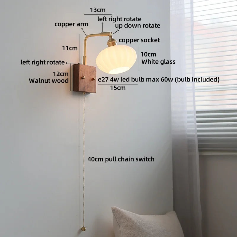Axyaa White Pumpkin Glass LED Wall Lamp for Children's Living Room