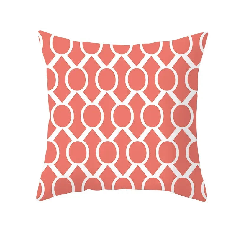 Axyaa Starfish Stripe Print Cushion Cover | Pink Coral Orange Home Decor Pillow Cover
