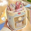Axyaa Kawaii Pen Holder Desk Organizer Stationery Storage Box Cute Cartoon Desktop Organizer