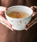 Axyaa Handdrawn Cute Ceramic Bowls Set - Rice, Noodle, Small, High-legged, Soup Bouls