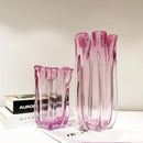 Axyaa Pink Glass Vase Petal Fold Floral Arrangement Hydroponics Terrarium
