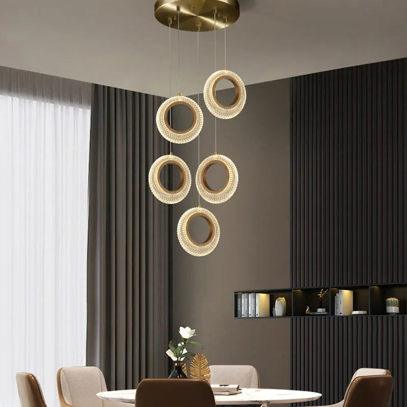 Axyaa Crystal Rings LED Chandelier: Modern Gold Kitchen Lighting Fixtures