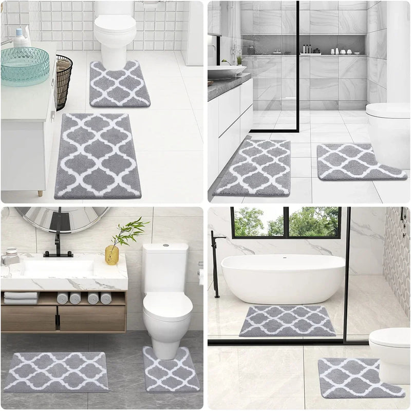 Axyaa Microfiber Bathroom Rugs Set 2 Pc - Non Slip Shaggy Bath Rug