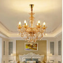 Axyaa Luxury Crystal Chandelier for Living & Dining Room - Elegant Golden Villa Candles Hanging Light