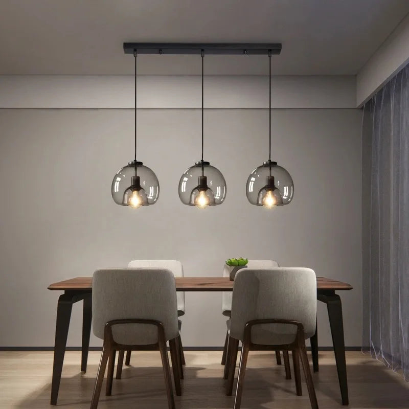 Axyaa Smoke Gray Glass Pendant Lights, Nordic LED Industrial Hanging Lamp