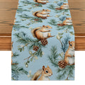 Axyaa Christmas Squirrel Table Runner Pine Cone Decoration Dining Coffee Runners