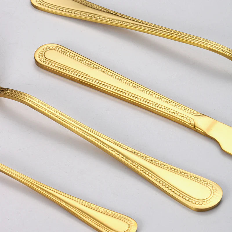 Axyaa 24pc Gold Stainless Steel Cutlery Set - Retro Style for Kitchen & Restaurant