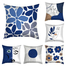 Axyaa Blue Daisy Geometric Flower Leaf Pillow Cover Square Decorative Cushion Cover