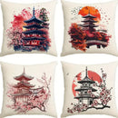Pagoda Cherry Blossom Sun Pattern Cushion Cover for Sofa Bedroom Car by Axyaa