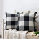 Axyaa Buffalo Plaid Check Throw Pillow Covers in Blue White Orange Ivory.