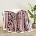 Axyaa Geometric Jacquard Throw Blanket: Double-Sided Soft Coral Fleece Bed Cover