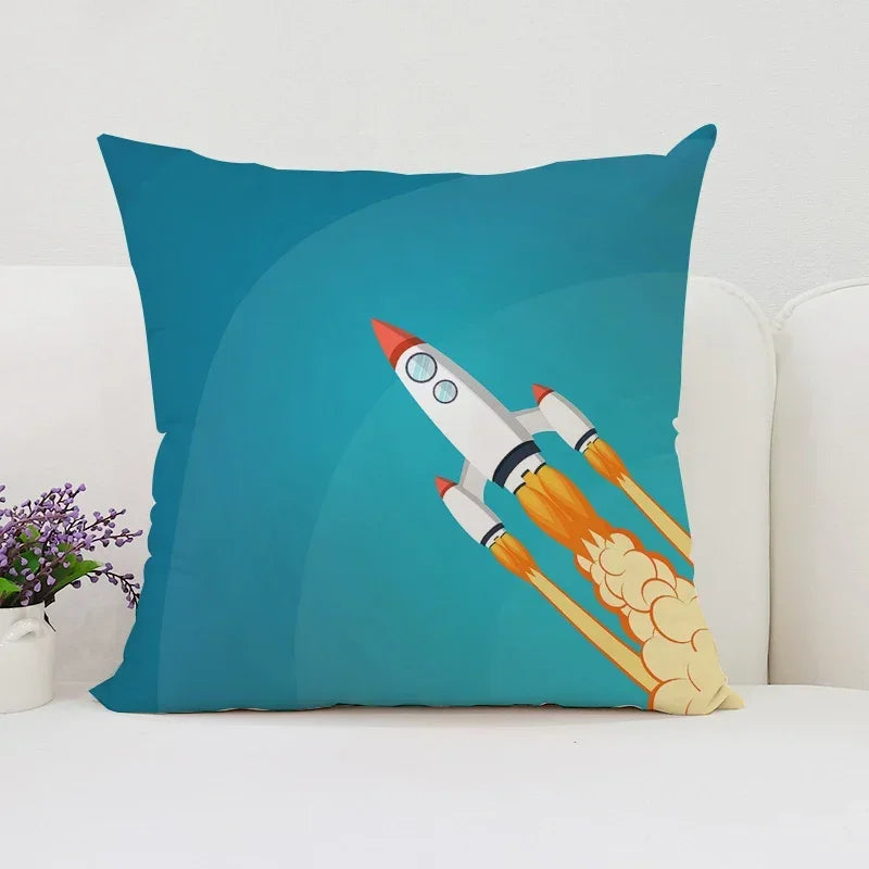 Axyaa Rocket Astronaut Cushion Cover 45*45 Home Decor Pillowcases