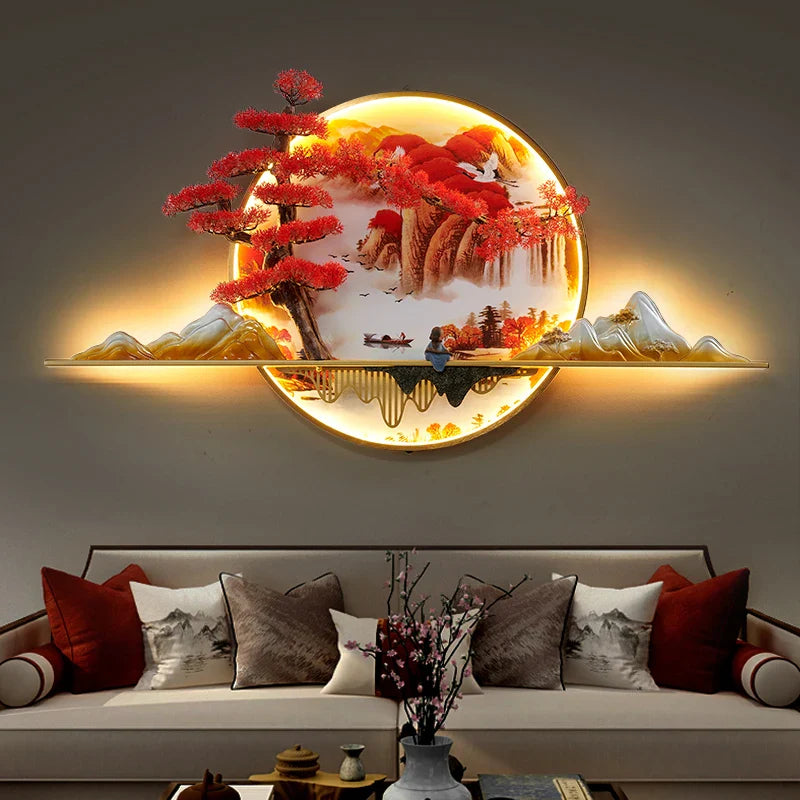 Axyaa 3D Chinese Pine Landscape Wall Lamp for Home Living Room Bedroom