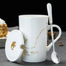 Axyaa Constellations Ceramic Mug Set with Spoon & Lid, 420ml Black Coffee Cup