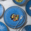Axya Blue Ceramic Dinner Plates Set - Restaurant Pasta Steak Fruit Salad Bowl