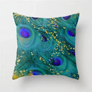 Axyaa Teal Blue Geometric Pillow Cases with Letter Leaves Plant Print, Deer Animal Design.
