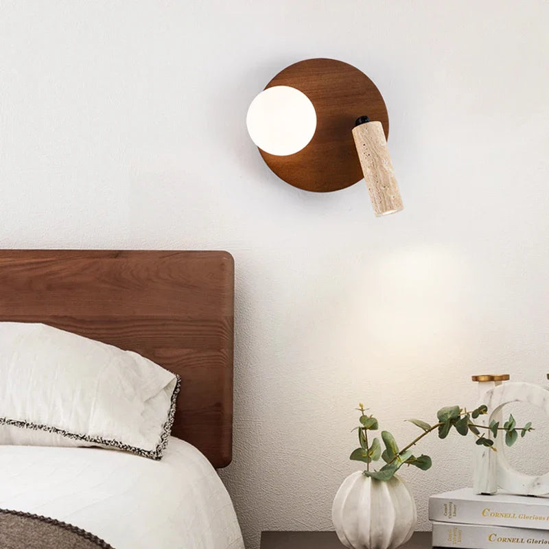 Axyaa Wood Glass LED Wall Sconce - Nordic Modern Stair Lights for Bedroom & Bathroom