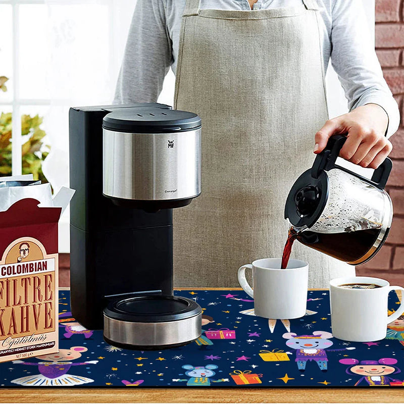 Axyaa Christmas Cartoon Coffee Mat: Absorbent & Draining for Tableware, Bathroom, & Kitchen