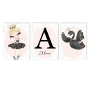 Axyaa Ballet Girl Custom Name Canvas Painting Swan Print Wall Art Nordic Posters