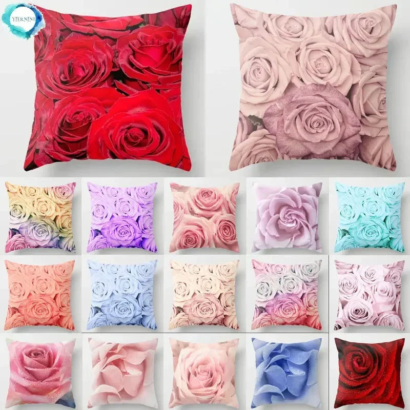 Rose Flowers Cushion Cover 45x45cm Nordic Style Home Decor Throw Pillow Axyaa